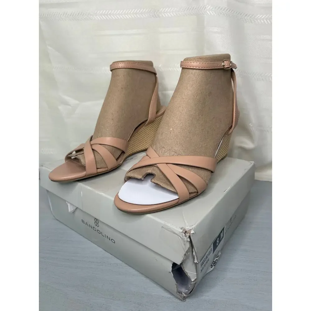 Bandolino Adler Crisscross Ankle Strap Wedge Sandals Natural Size 8M